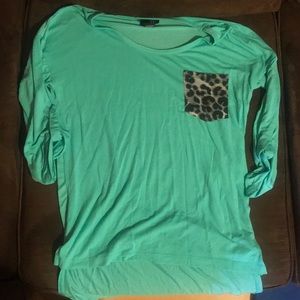 Teal Tunic with Cheetah Print Pocket